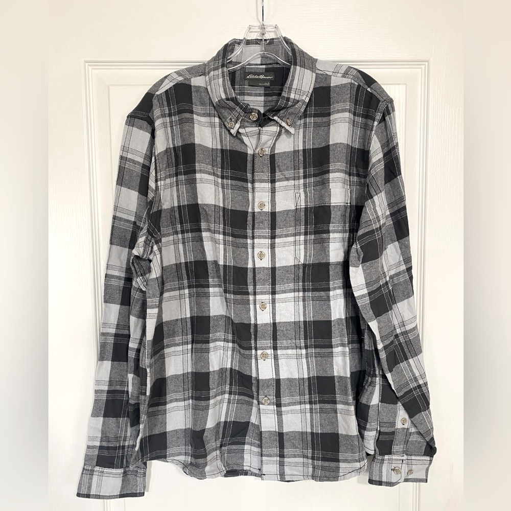 Eddie Bauer Light Grey Flannel Button Down Shirt